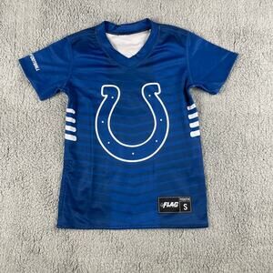 NFL Flag Boy's Small Blue White Polyester Spandex Short Sleeve Football Jersey